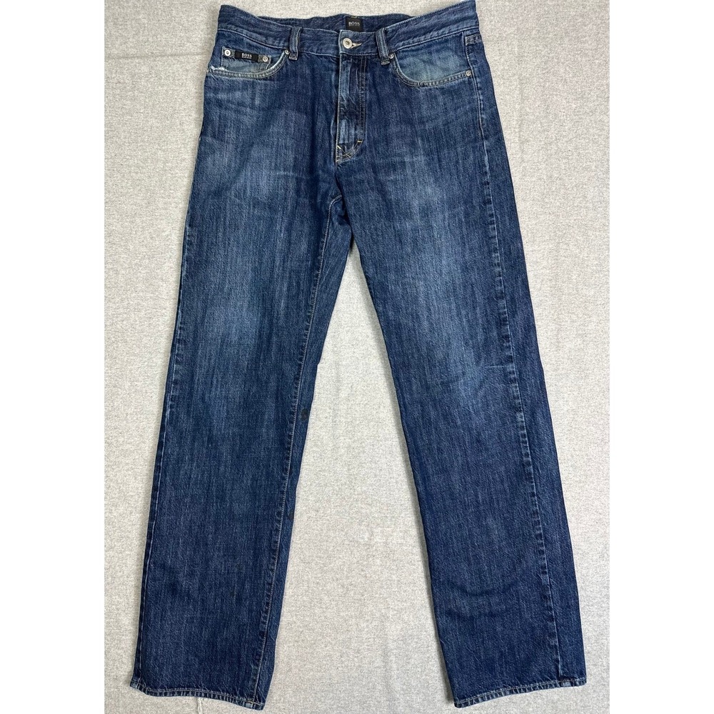 Hugo Boss Jeans Mens 34x34 Blue Straight Leg Dark Wash Denim Pants